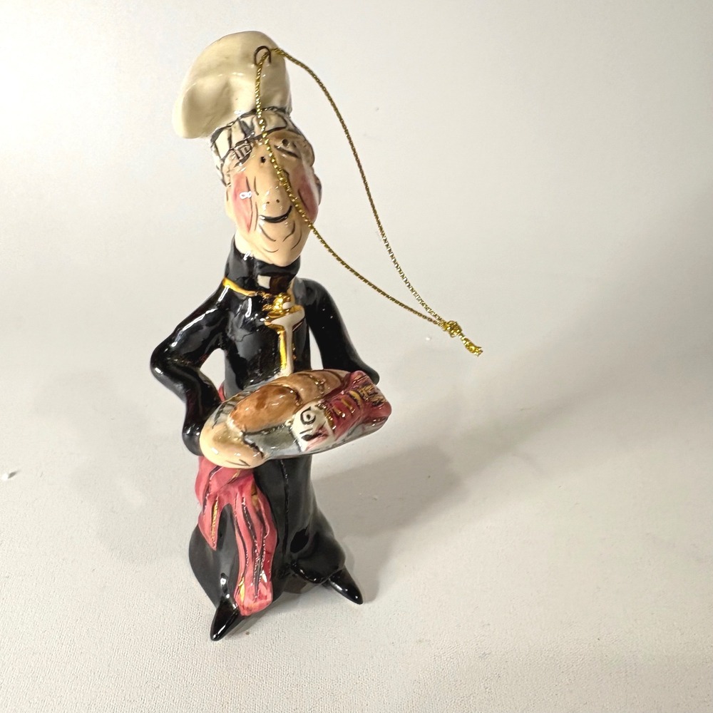 Heather Goldminc Blue Sky Clayworks Chef with Bread Ceramic Ornament Figurine